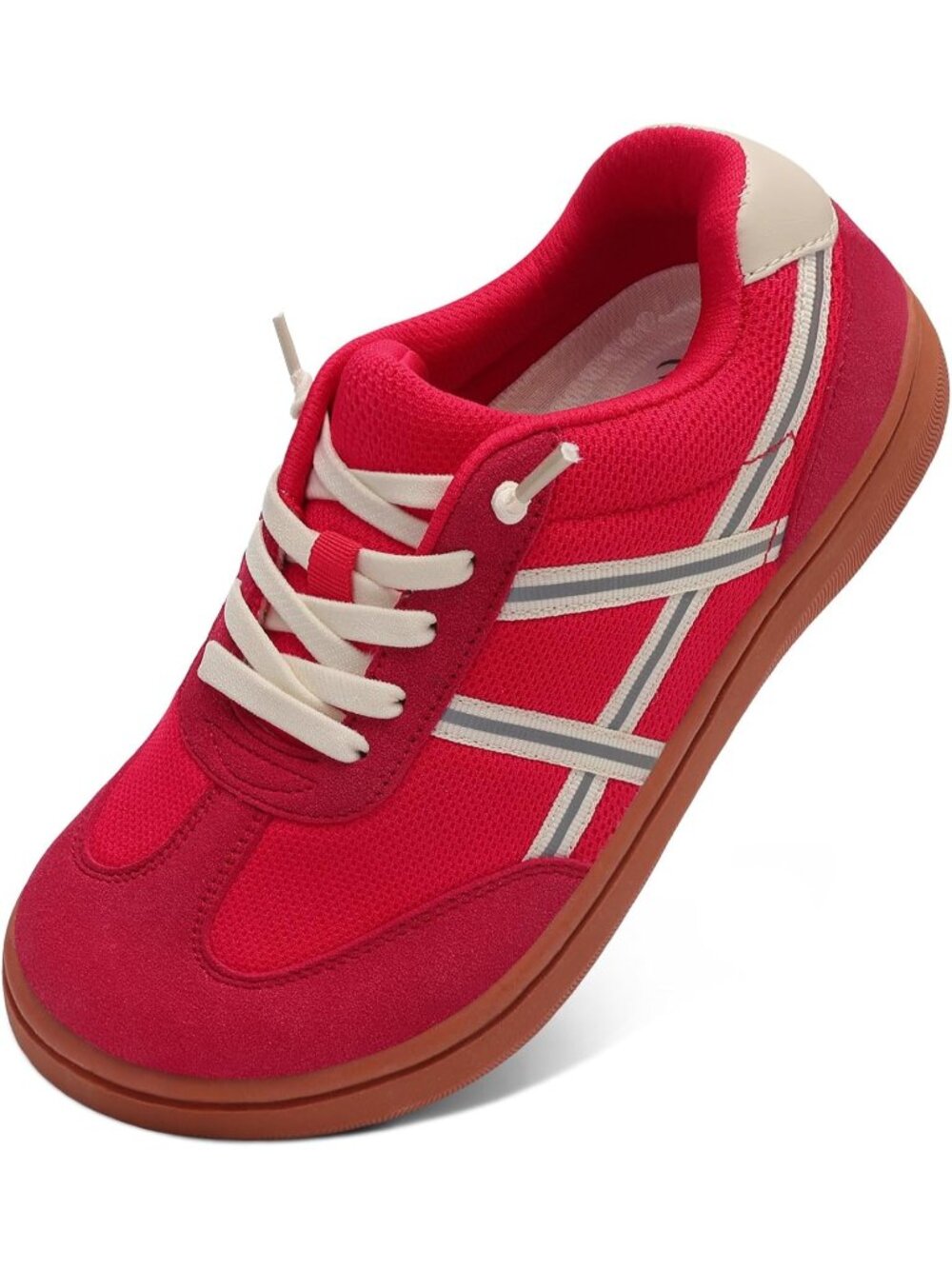 Womens Red Suede Walking Shoes Wide Toe Box Barefoot Slip-On Athletic Sneakers